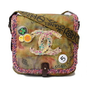 CHANEL Messenger Bag Patchwork Khaki